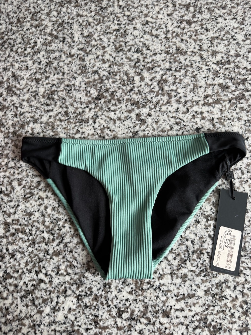 NWT Mystic Mint Ribbed Bikini Bottom with Black Trim